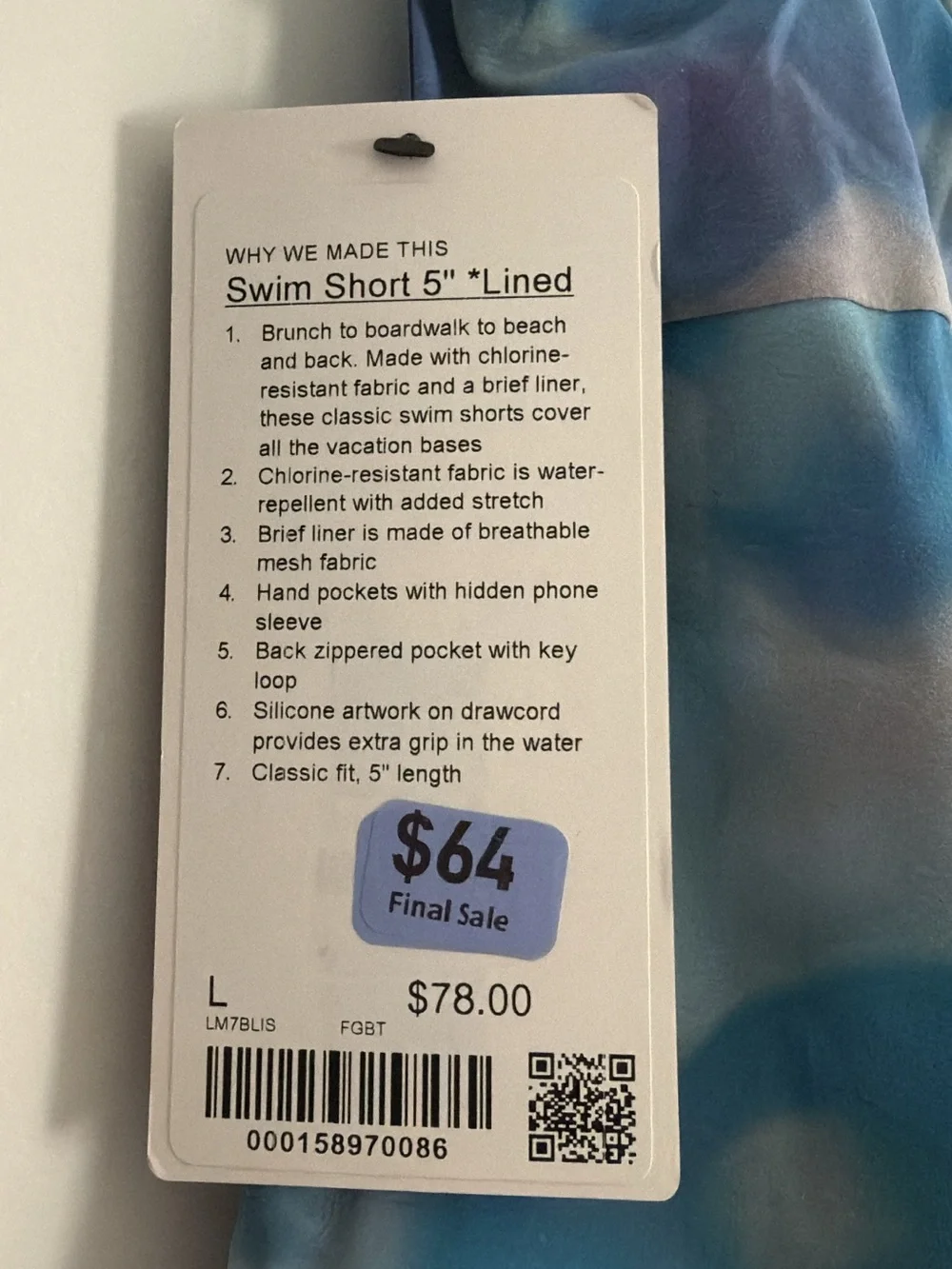 lululemon Men’s Large 5” Lined Swim Shorts